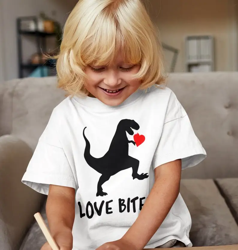 Love bites valentines shirt  boys dinosaur shirt kids Dinosaur graphices tee valentine shirt for boy dino valentines heart tee