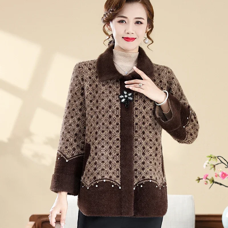 Осенне-зимняя утепленная куртка женский свободный свитер больших размеров