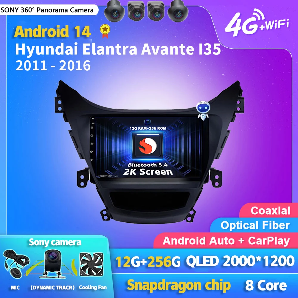 Android 14 Carplay авто радио мультимедийный плеер для Hyundai Elantra Avante I35 2011-2016 авторадио GPS