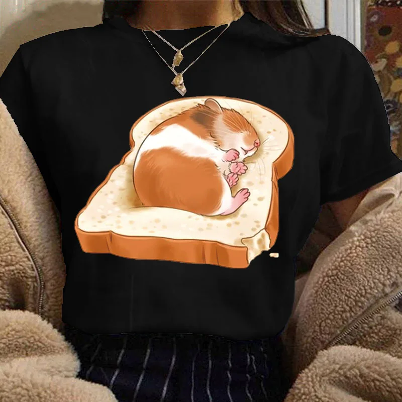 z kreskówki dla kobiet T-shirt modnym nadrukiem Śmieszne letnie koszulki krótkim rękawem Kobieta Kawaii Tshirt Śliczna młoda dziewczyna T-Shirt