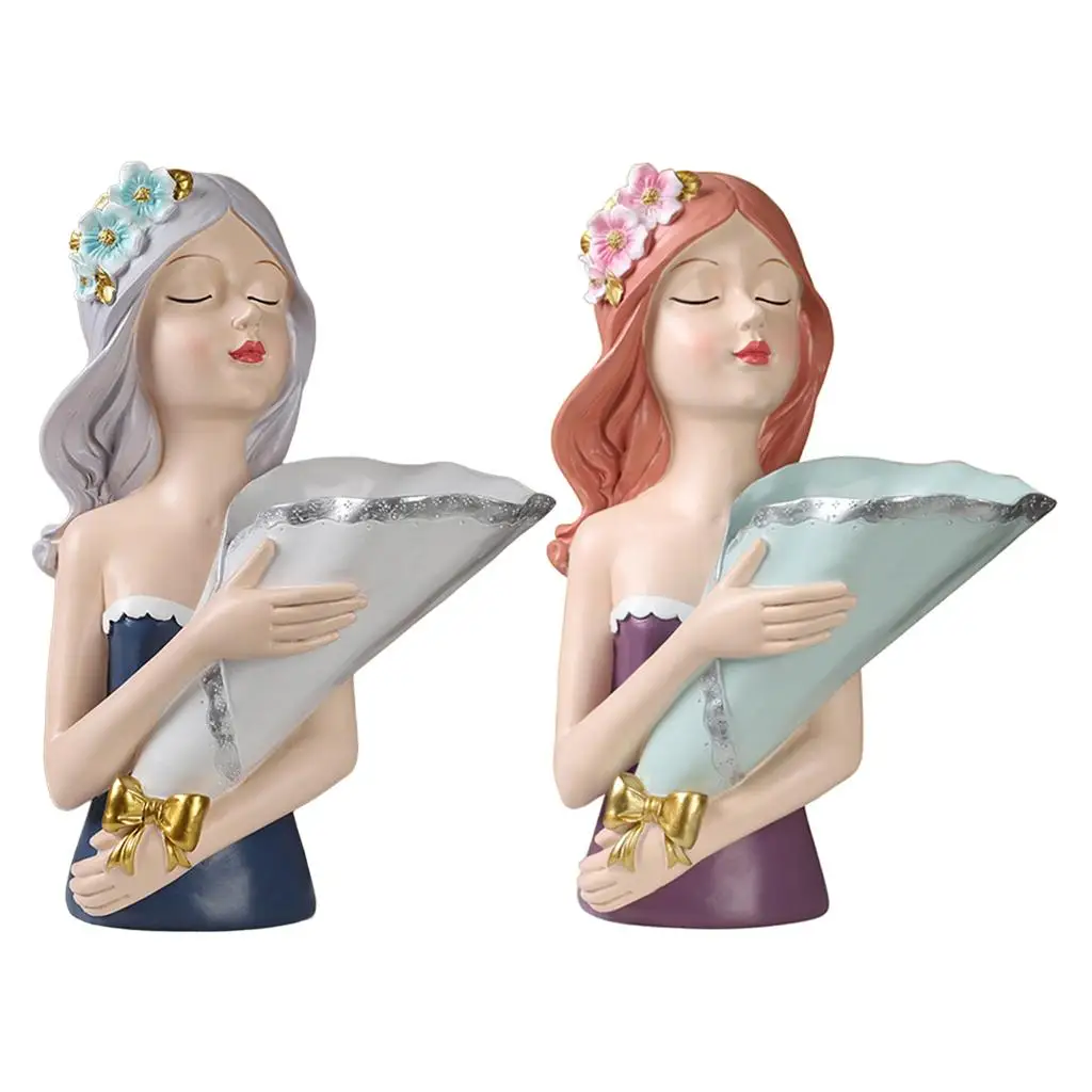 

Resin Bouquet Girl Figurine Modern Statue TV Cabinet Garden Desktop Decor