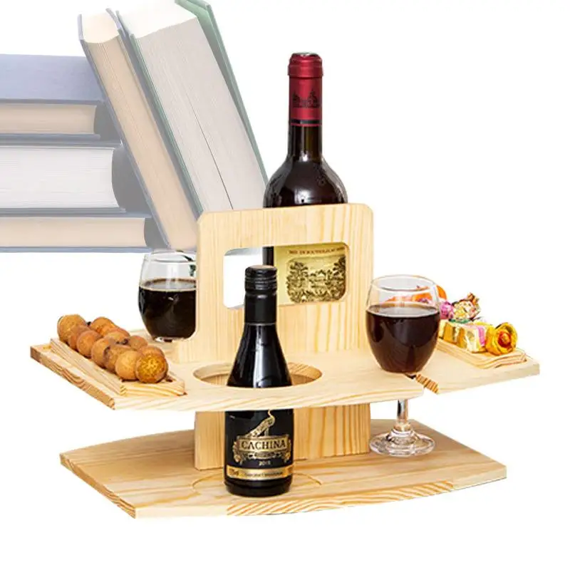 

Picnic Wine Table Wooden Portable Snack Table Wine Holder Sturdy And Detachable Outdoor Wine Tray For Picnic And Beach