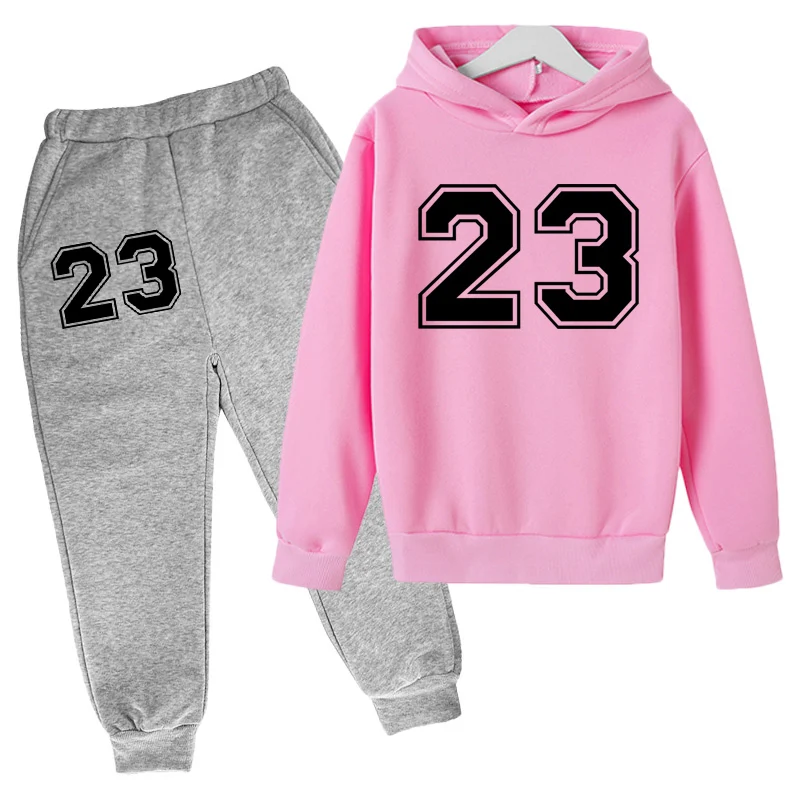 Hoodie Training Set NO:23 Basketball Coat Children's Family Casual Sports Clothes Spring and Autumn Top + Trousers 2-piece Set