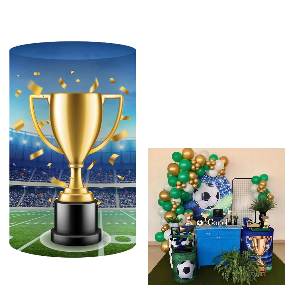 

Sports Theme Blue Trophy Cylinder Cover for Birthday Parties, Wedding and Baby Shower Decoration Props