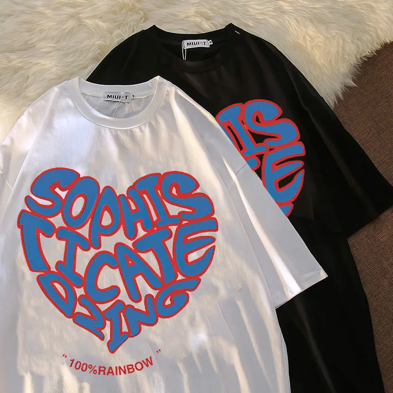 

Women's T-Shirt Love Print Short-sleeved Tee Shirt Summer Loose Tide Couple T-shirt Top Casual Harajuku Streetwear Woman T Shirt