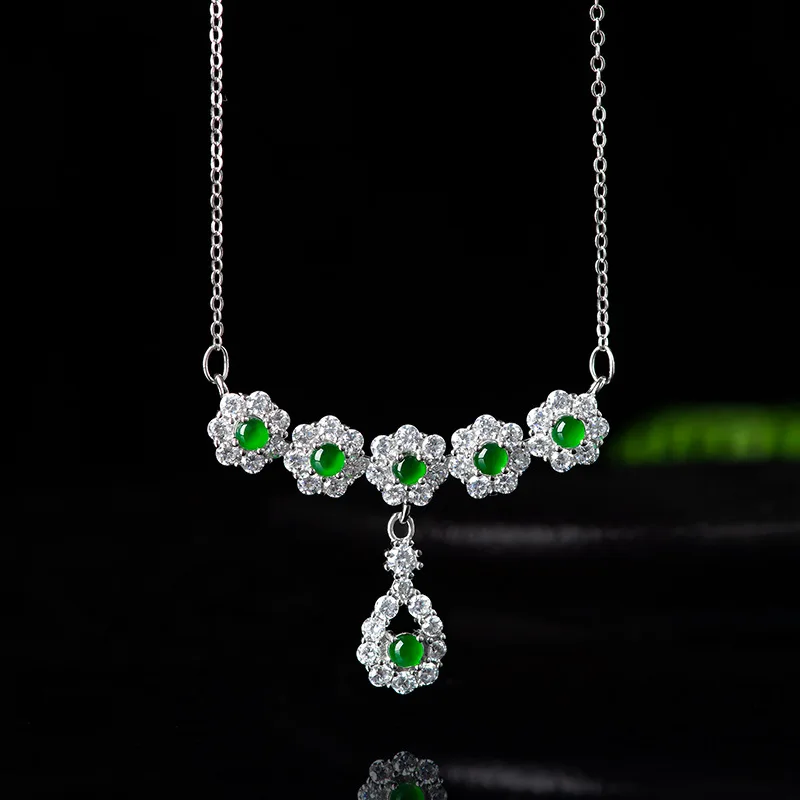 Burmese Jade Flower Pendant Gifts for Women Green Vintage Pendants Jadeite Necklace Jewelry Natural Gemstone 925 Silver