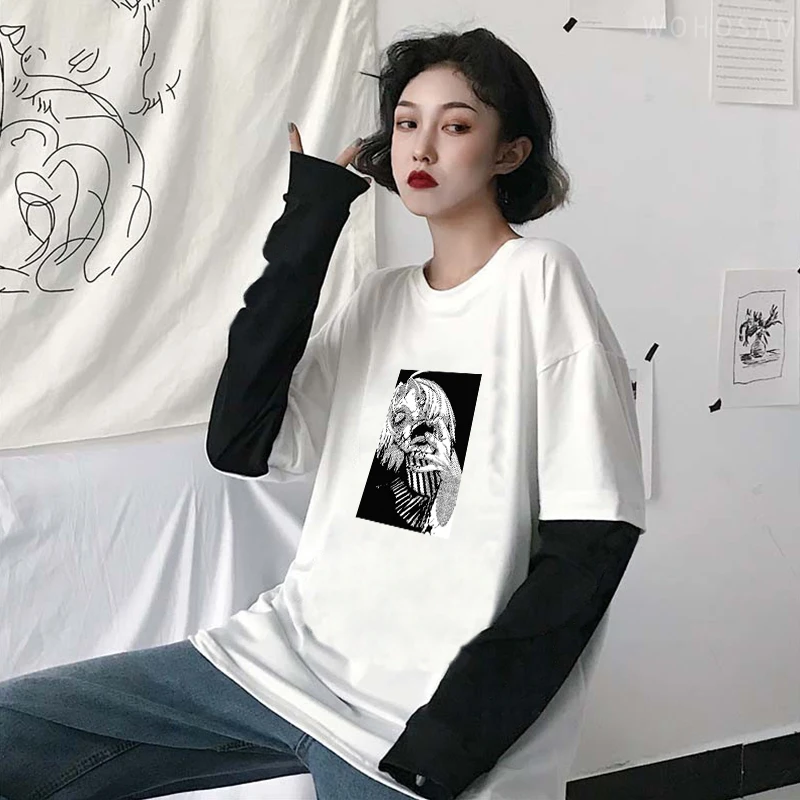 Футболка мужская с длинным рукавом Готическая уличная одежда рисунком аниме