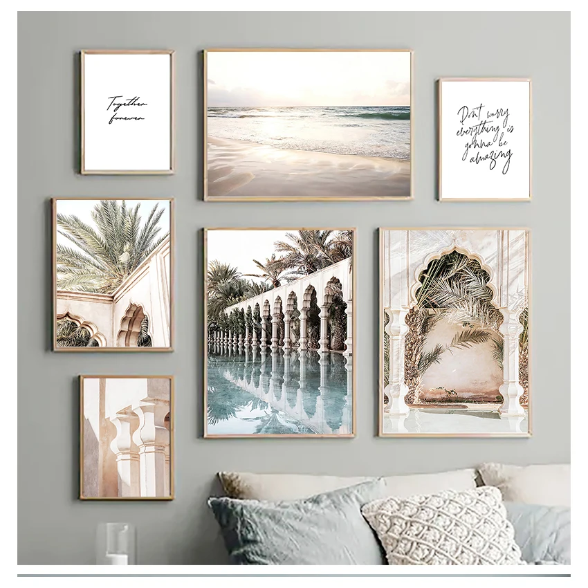 

Leaf Garden Nordic Poster Islamic Wall Art Print Canvas Painting Decor Pictures For Living Room Soft Light Beach Blurred Palm