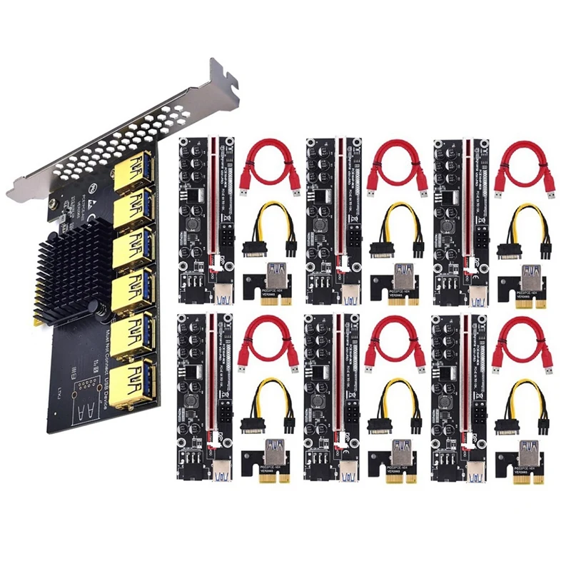 

Усилитель PCI Express PCIE с 1 на 6 портов USB 3,0 Hub PCI Express 1X 4X 8X 16X VER011 PRO, увеличитель для майнинга BTC