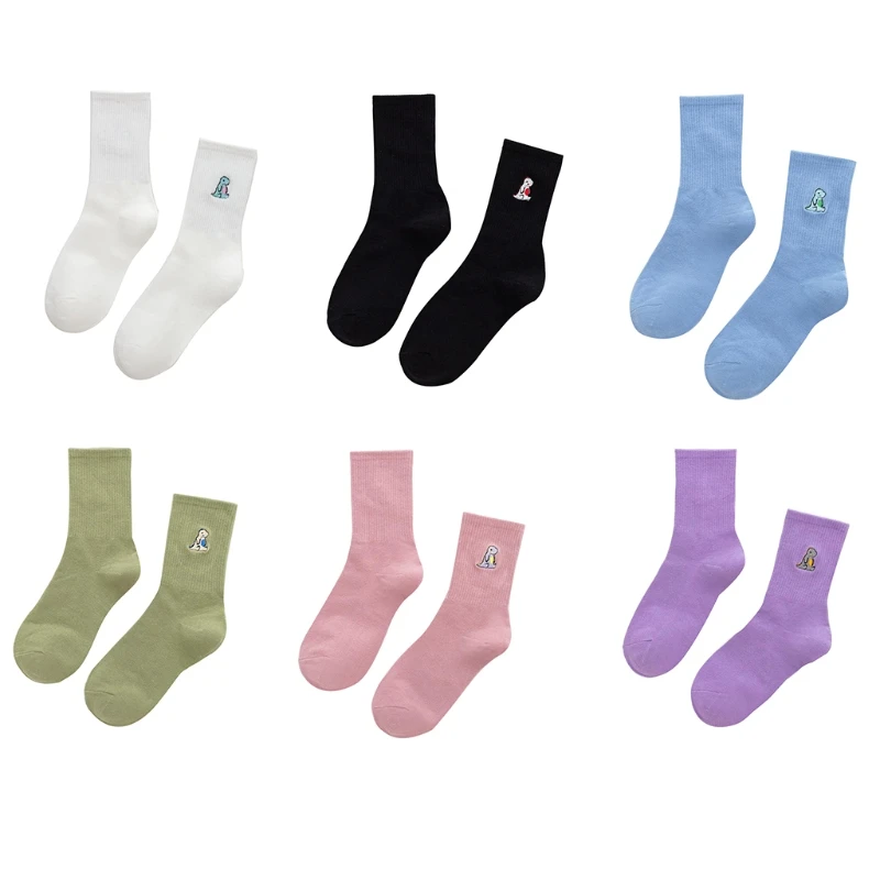 

Women Cotton Crew Socks Cute Cartoon Anime Dinosaur Embroidery Mid Tube Hosiery
