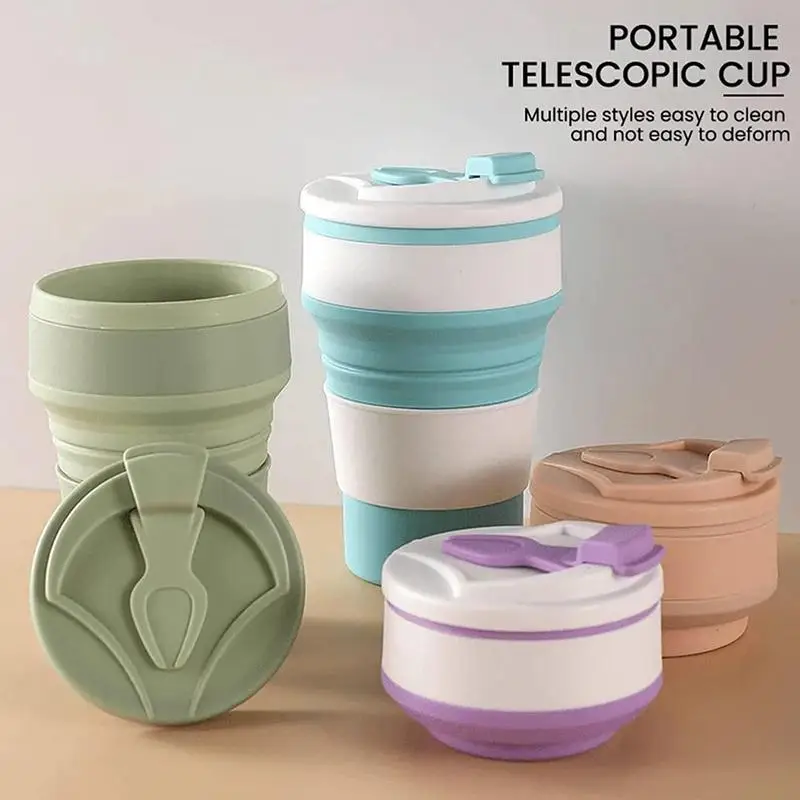

Silicone Folding Coffee Cups Portable Outdoors Travel Drinking Mug Collapsible Water Tea Cup With Lid Resistant High Temperature
