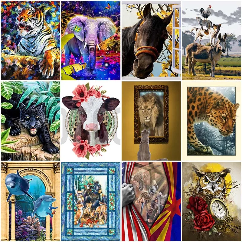 

5D алмазная живопись, лошадь, тигр, леопард, лев, дельфин, мозаика, искусство, алмазная вышивка, вышивка крестиком, домашний декор