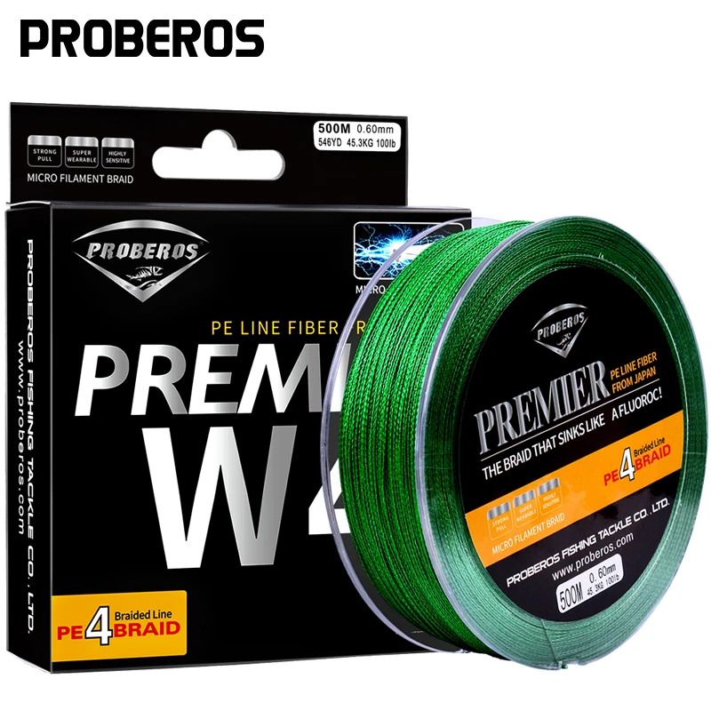 

PROBEROS 500M fishing line 4 Weaves Green/Gray/Red/Blue/Yellow PE Line available 6LB-100LB Braided Line Diameter 0.10mm-0.6mm