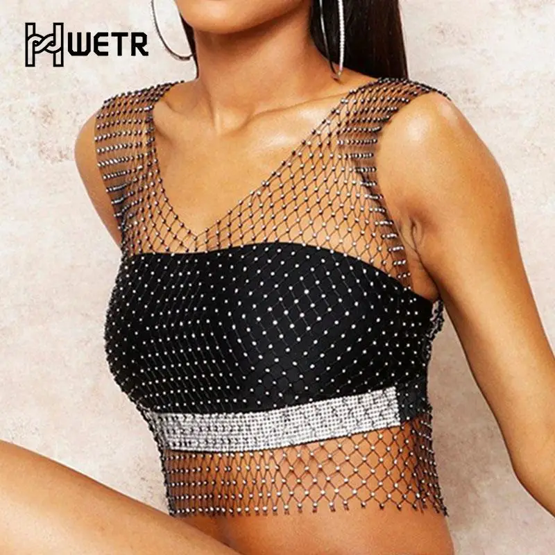 

Женская сетчатая майка со стразами, без рукавов