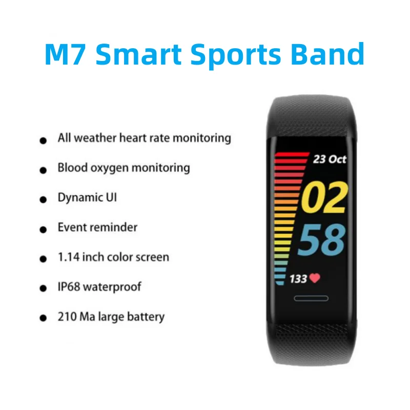 

M7 Smart Band Heart Rate Blood Oxygen Sleep Monitoring Smart Bracelet IP68 Waterproof Fitness Tracker For Kids Women Men Gifts