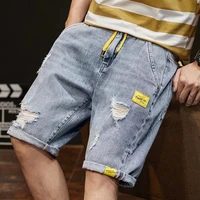 summer mens thin denim shorts loose five point pants casual elastic waist ripped elastic short pants men casual clothes