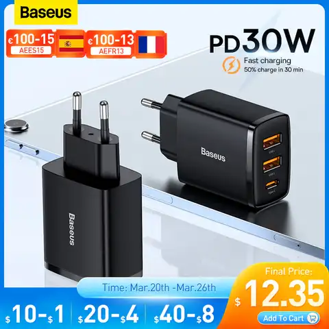 Baseus 30 Вт USB Type C зарядное устройство для телефона PD Быстрая зарядка для iPhone 14 13 12 Pro Max QC3.0 Быстрая зарядка для Samsung Xiaomi