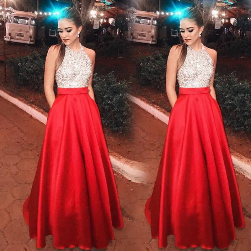 

New Sexy Sleeveless Halter Waist Sequined Dress Long Dress