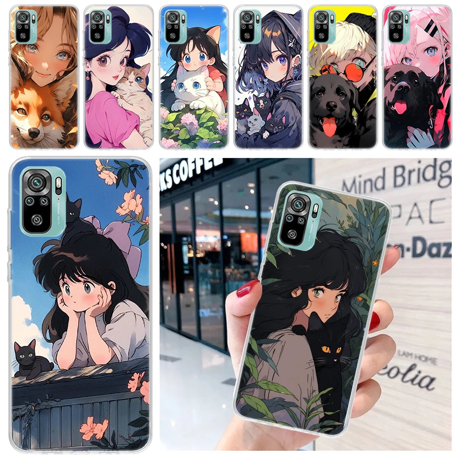 Милый мягкий чехол для телефона в стиле аниме Ins с кошкой девочек Xiaomi Redmi 12 12C 9 9A 9C 9T