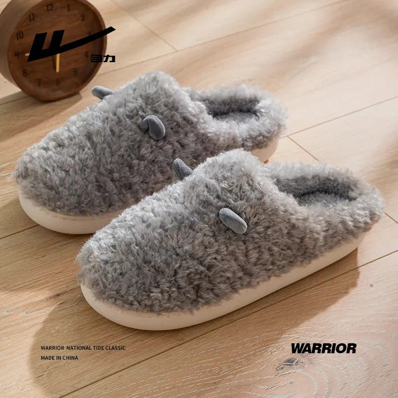 

Warrior Thick Sole Home Indoor Outside Boy Girls Slides Winter Home Warm Fluffy Slippers High Heels Fur Cotton Shoes Ladies Coup