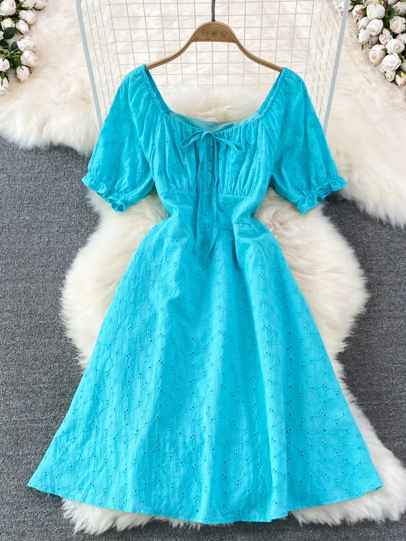 

Женское винтажное платье с вышивкой, однотонное платье-трапеция с квадратным вырезом и коротким рукавом, вечерние таленное праздничное пла...