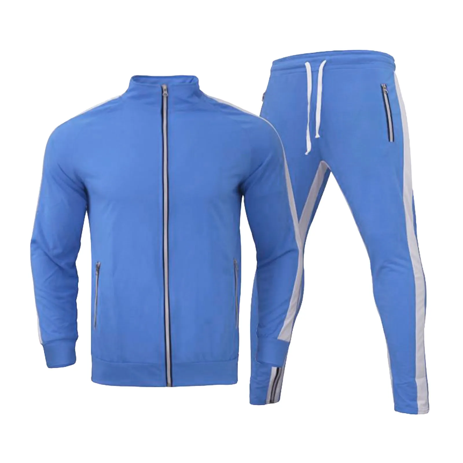 

Мужской осенне-зимний однотонный костюм из двух предметов с карманами и длинными рукавами