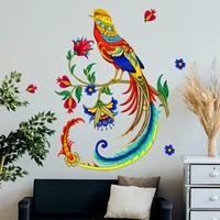 colorful auspicious phoenix wall decals birds on tree branch wall stickers floral art deco for living room home decoration