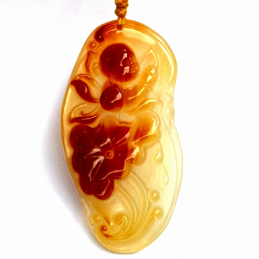

Chinese 100% Natural Jade Hand-carved Lotus Leaf Boy Pendant Free necklace gift