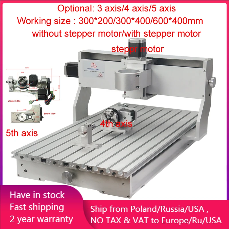 

CNC Frame 3020 3040 6040 5 Axis 4 Axis Wood Router Metal Engraving Milling Machine Lathe Kit with Nema23 Stepper Motors