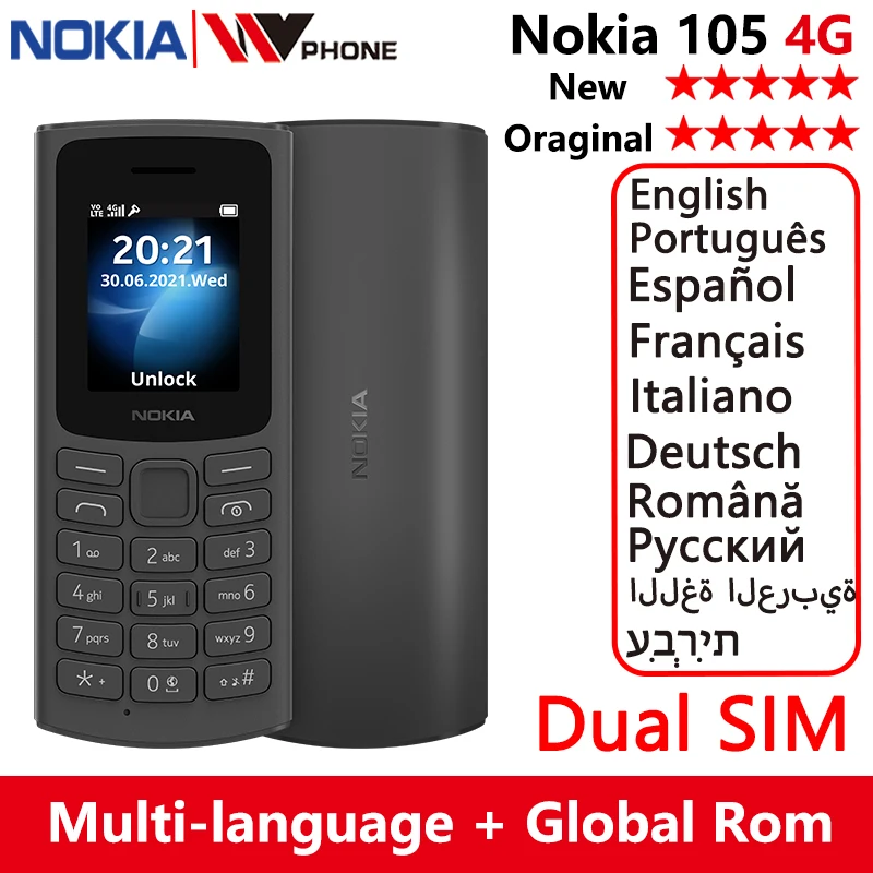 Original New Nokia 105 4G Dual SIM 1.8inch Display 1020 mAh Battery Ultra-long Standby With Flashlight Games FM Radio