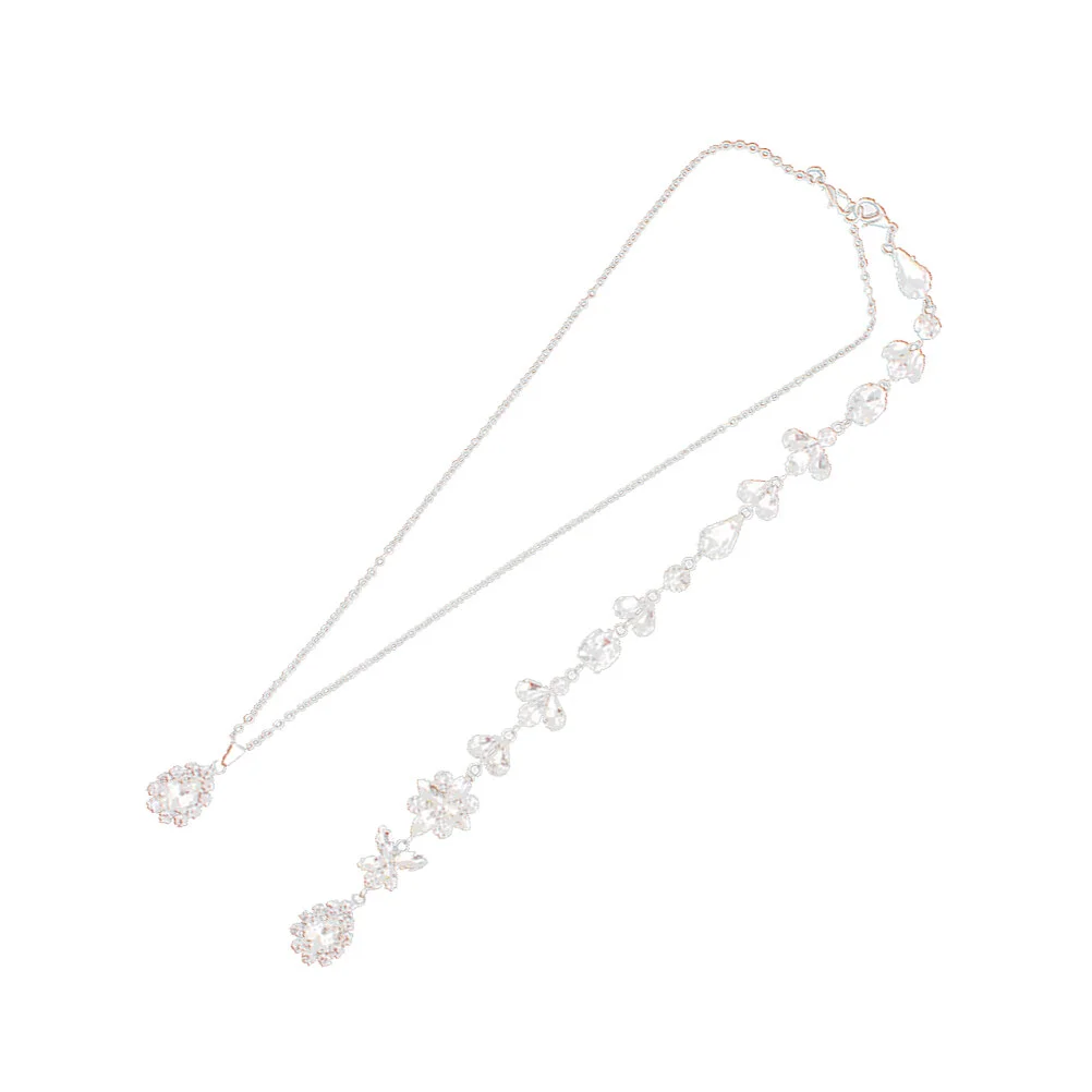 

Back Chain Fashion Bridal Necklace Long Style Necklace Wedding Crystal Pendant (Silver)