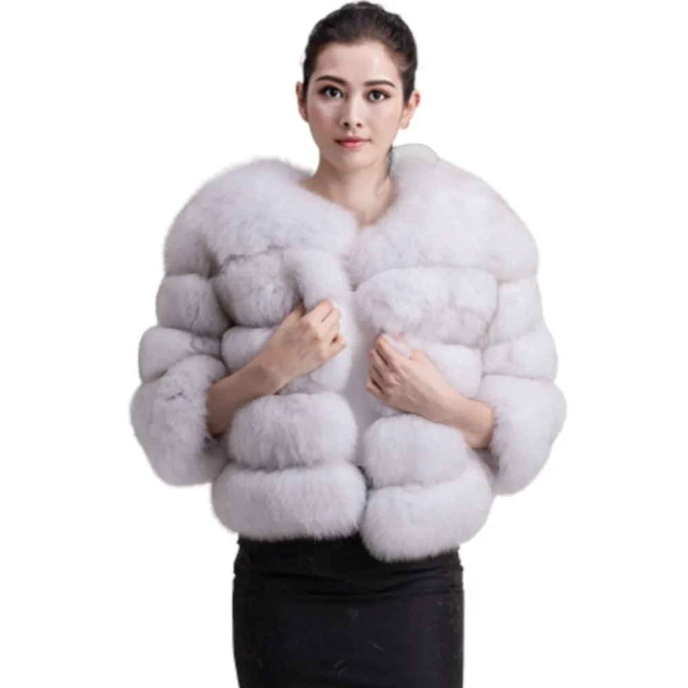 Women's Winter Thick Warm Real Fox Fur Short Coat Luxury High Quality Fur Jacket Lady Genuine Fox Leather Fur Short Short Sleeve