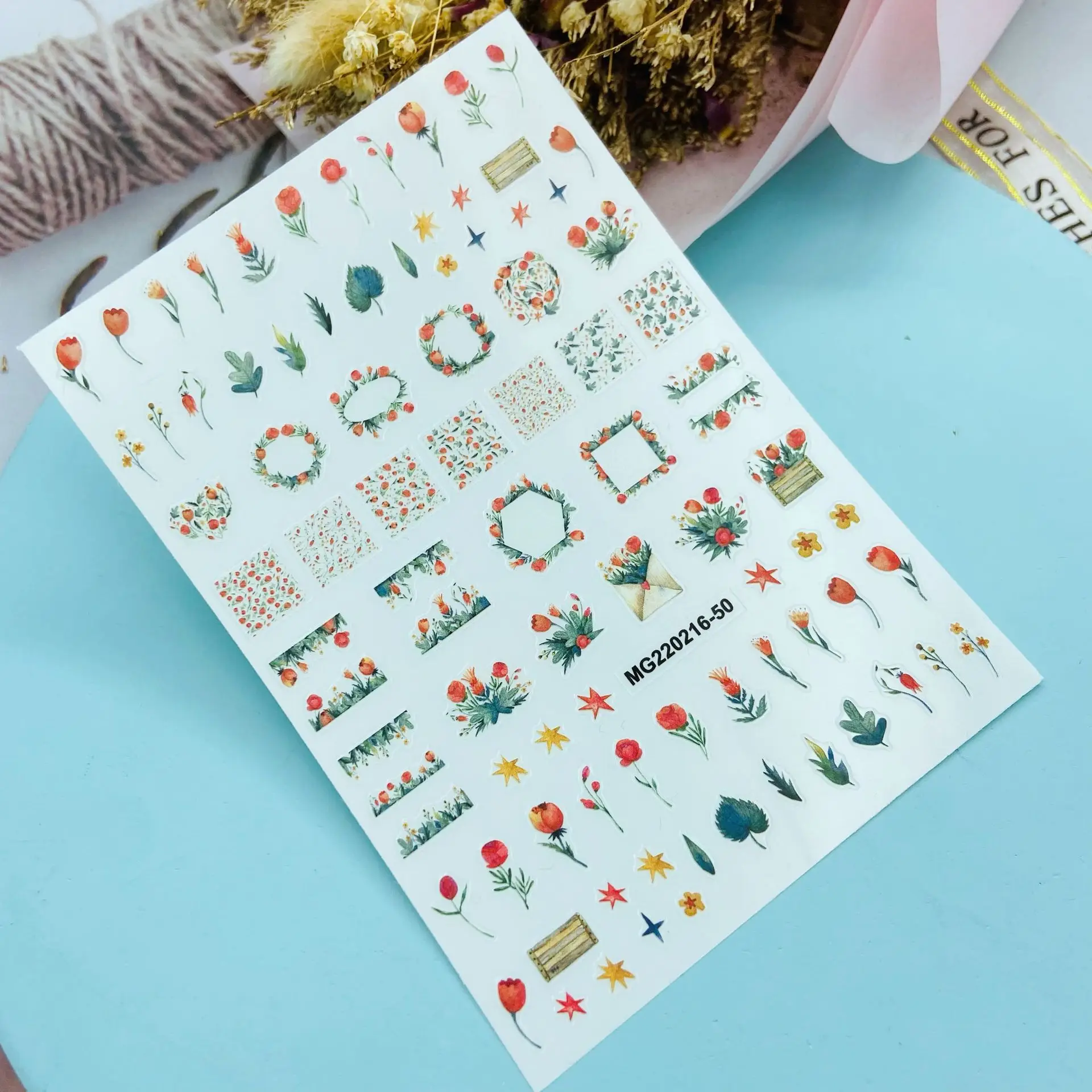 Стикеры для ногтей в японском стиле тонкие весенние цветы без следов волнистые