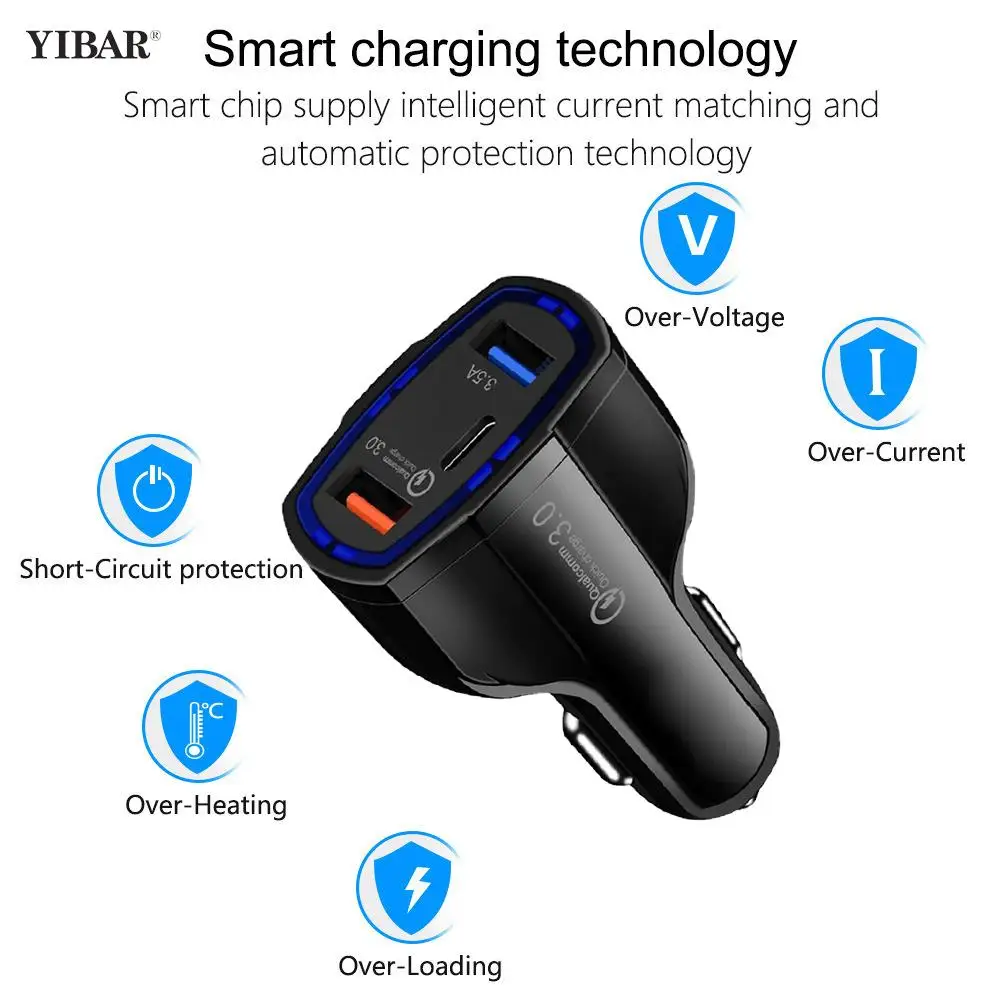 

Автомобильное зарядное устройство USB Type C 3,0, 24 В, быстрая зарядка, двойное автомобильное зарядное устройство USB, автомобильный прикуриватель