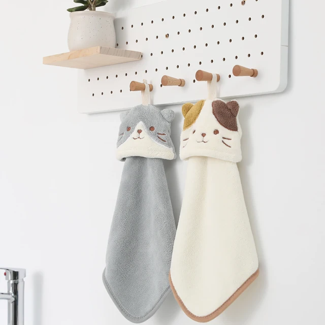 

Microfiber Pocket Cat Embroidered Hand Towel Bathroom Hanging Type Absorbent Towel Kitchen Bathroom Dual-use Square Towel