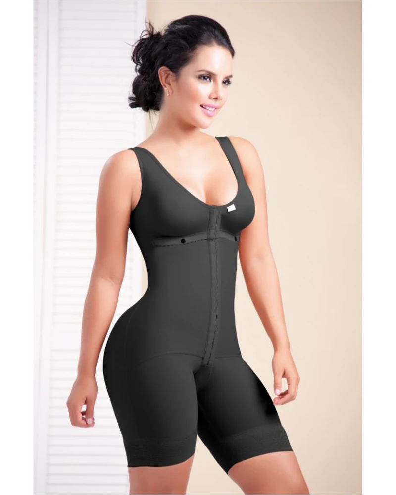 Short Sleeveless Mid Back Shaping Bodysuit Bra Eye N Hook Shapewear Tummy Control Post Op Fajas For Women