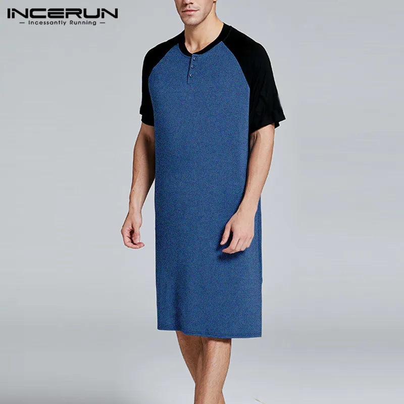 

INCERUN модная мужская пижама с коротким рукавом Пэчворк с круглым вырезом дышащая Пижама 2023 Повседневная Удобная домашняя одежда для сна