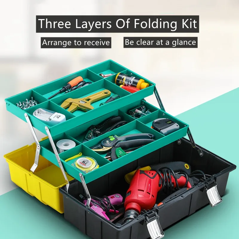 17 /21 Inches Plastic Tool Box Organizer Hardware Storage Case Portable Three Layer Multi Functional Repair Parts Toolbox