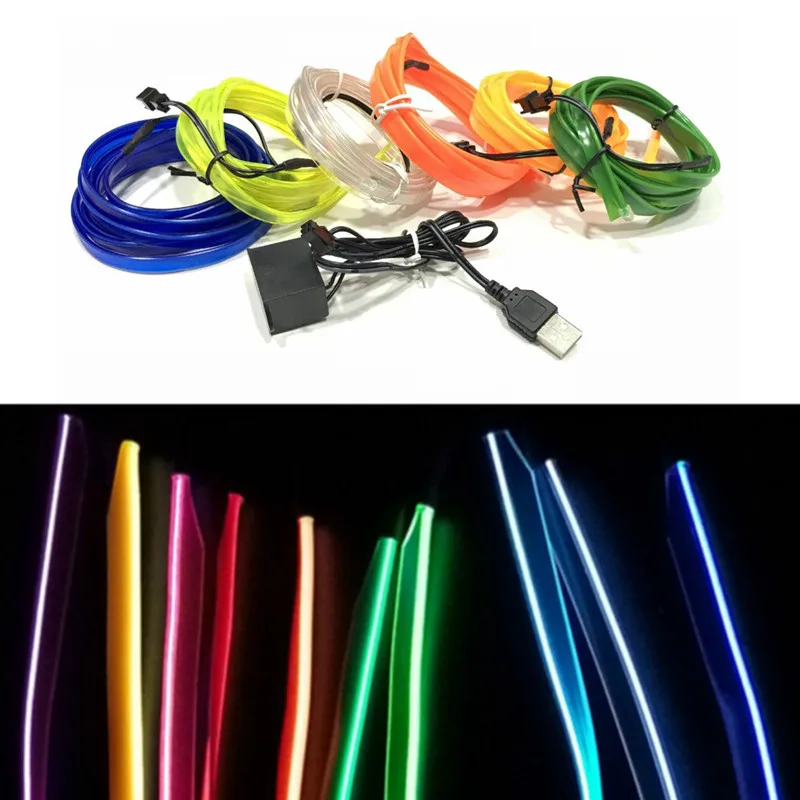 

5M Neon El Wire LED Strip Light Waterproof Flexible Lamps for Automotive Car Interior Glowing EL Tube Rope Lights