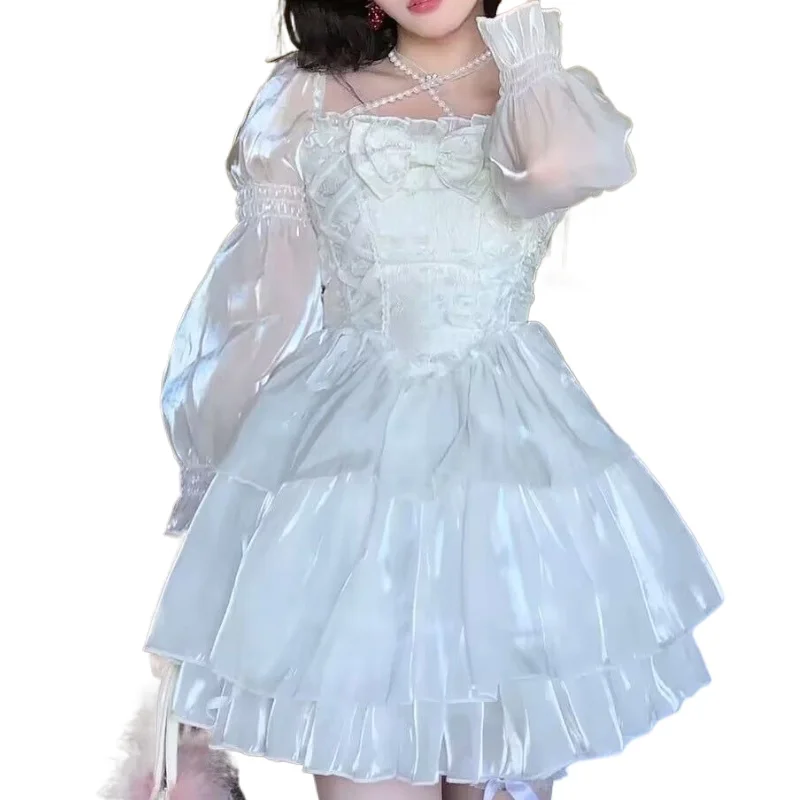 Японское белое милое сказочное платье в стиле &quotЛолита&quot женское мини-платье с