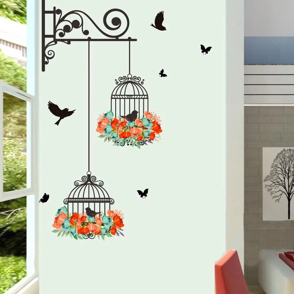 

Cute Bird Cage Wall Sticker Art Mural Living Room TV Background Kindergarten Decoration