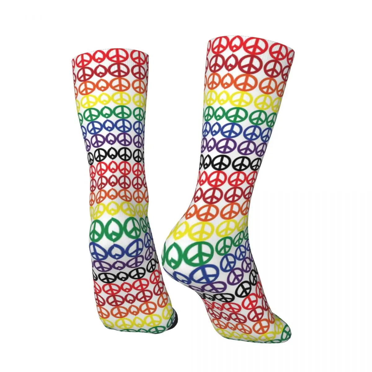 Носки с принтом символа мира винтажные чулки в радужную полоску зимние