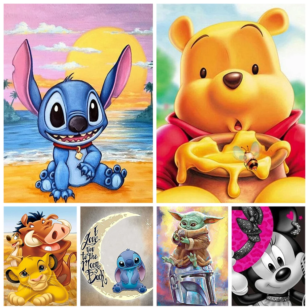 

Алмазная живопись Disney 5D «сделай сам», мультяшный персонаж, Лило и Стич, Винни-Пух, домашний декор, полная Алмазная вышивка