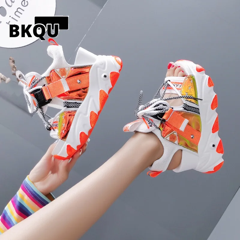 

BKQU 2022 Platform Gladiator Sandals Lace Up White Sandals Women High Heels Wedges Casual Sports Shoes Woman Spring Summer