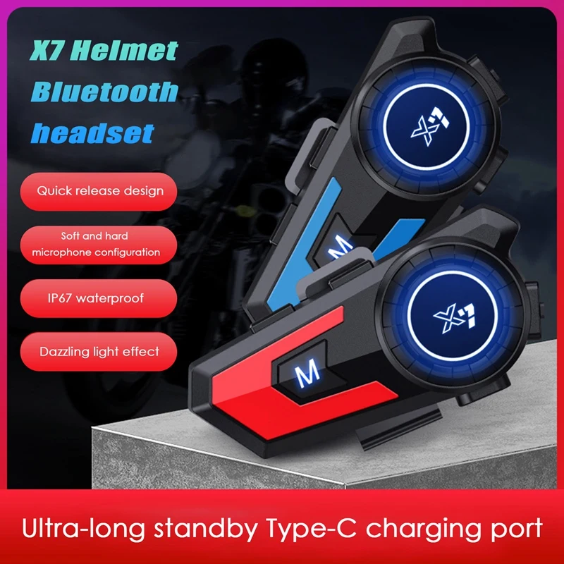 Bluetooth-гарнитура X7 мотоциклетная водонепроницаемая мА 2 шт.