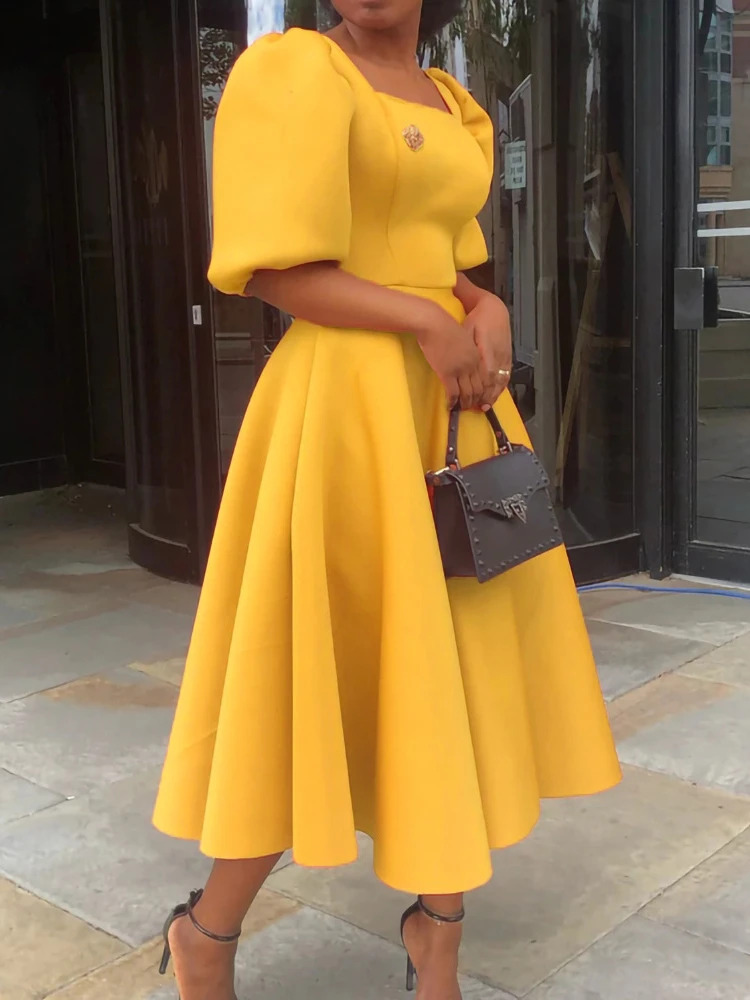 Women's dress summer new style short sleeve pleated solid color big skirt evening dress plus size dresses