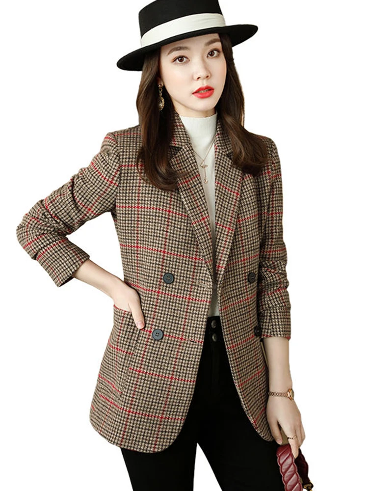 High-quality female Red Blue Plaid Loose blazers Casual Women's Coats Fashion Jacket Office Lady