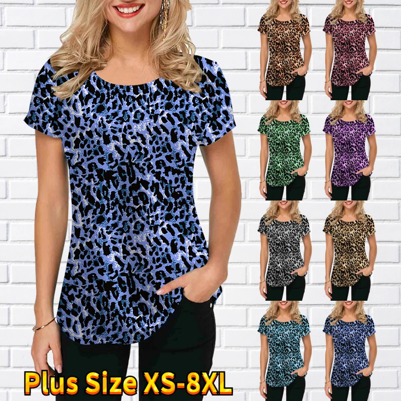 

2022 Summer Women's New Fashion Beautiful 3D Leopard Print T-shirt Fashionable Loose Large Size Top Avant Garde Spirit Pullover