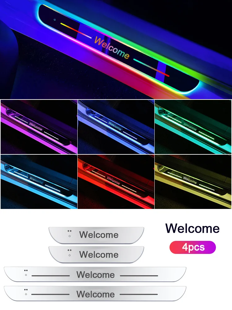 4 шт., индивидуальная автомобильная светящаяся накладка на порог, педаль приветствия, светящийся окружающий свет, защита от ударов, защита от грязи, педаль