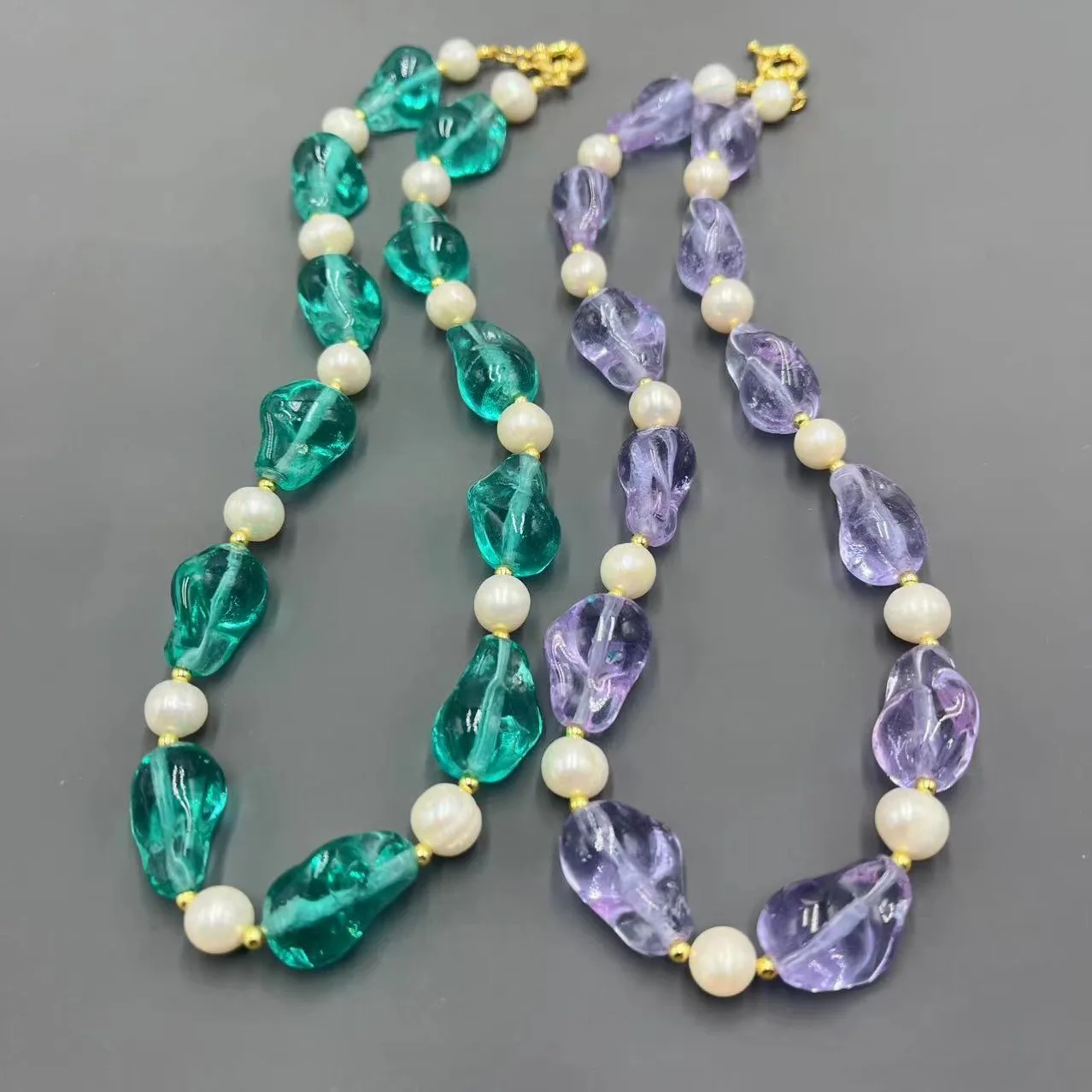 

Vintage Glass Freshwater Pearl Handmade Backflow Necklace